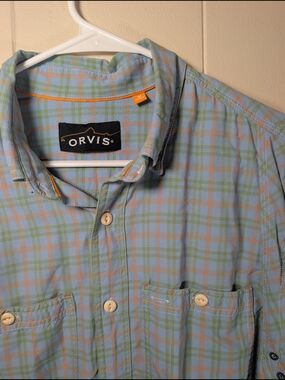 Orvis Fishing Shirt Mens Medium Blue Plaid Vented Outdoor Button Down